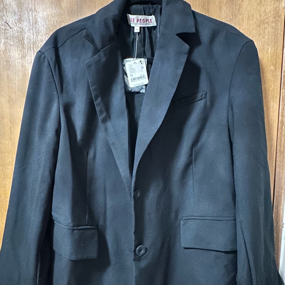 Free People Black Sport Coat with Notched Lapels